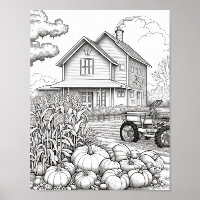 Fall/Autumn Adult Coloring Poster (Front)