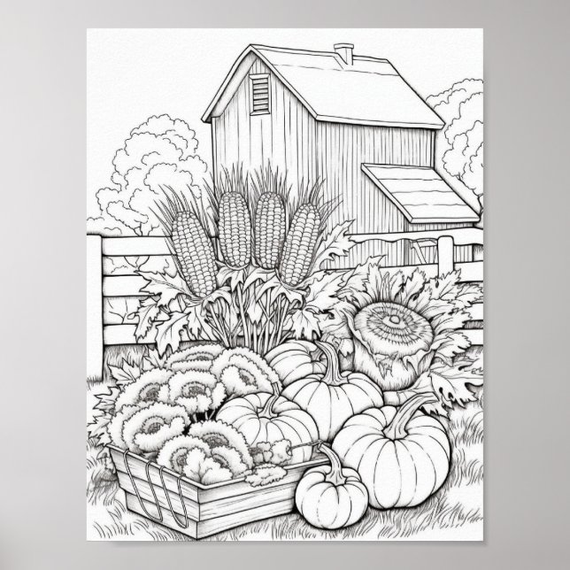 Fall/Autumn Adult Coloring Poster (Front)