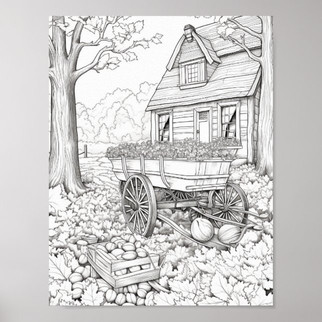 Fall/Autumn Adult Coloring Poster (Front)