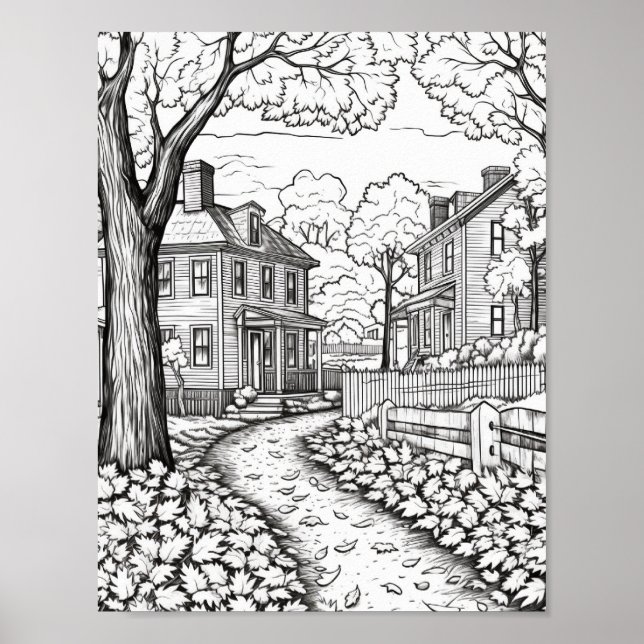 Fall/Autumn Adult Coloring Poster (Front)