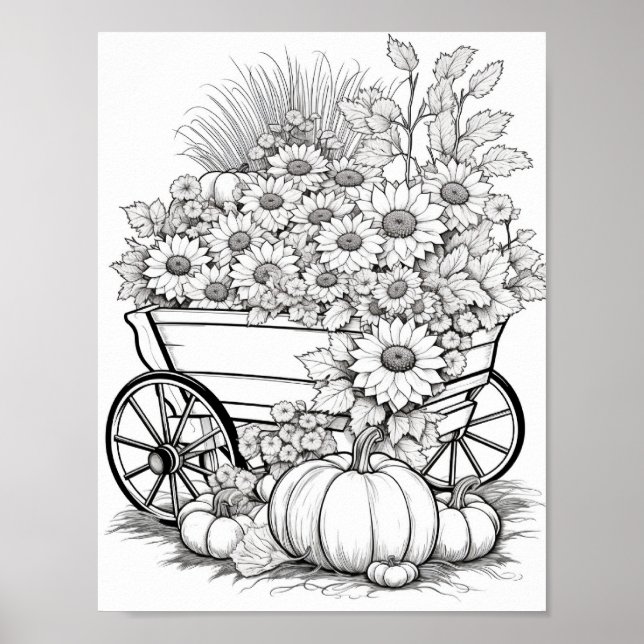 Fall/Autumn Adult Coloring Poster (Front)