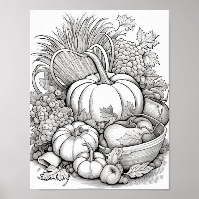 Fall/Autumn Adult Coloring Poster (Front)