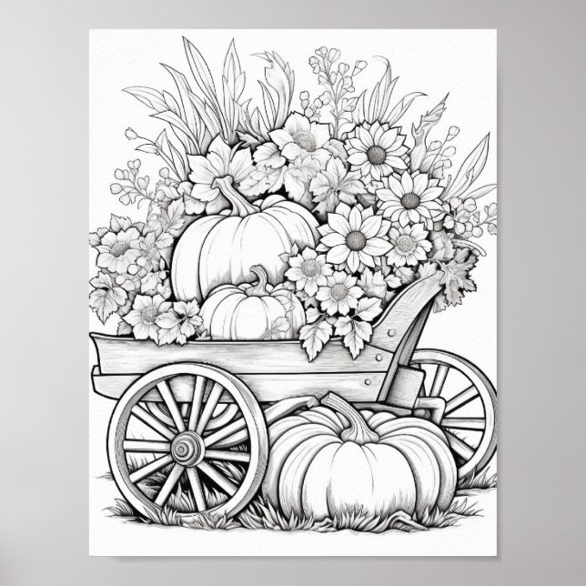 Fall/Autumn Adult Coloring Poster (Front)