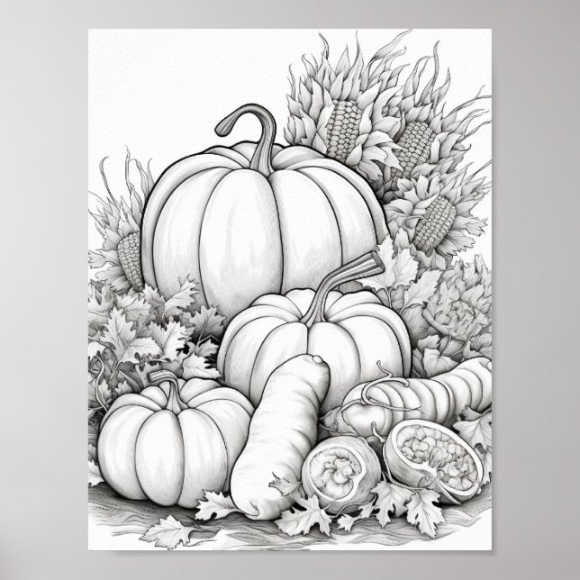 Fall/Autumn Adult Coloring Poster (Front)