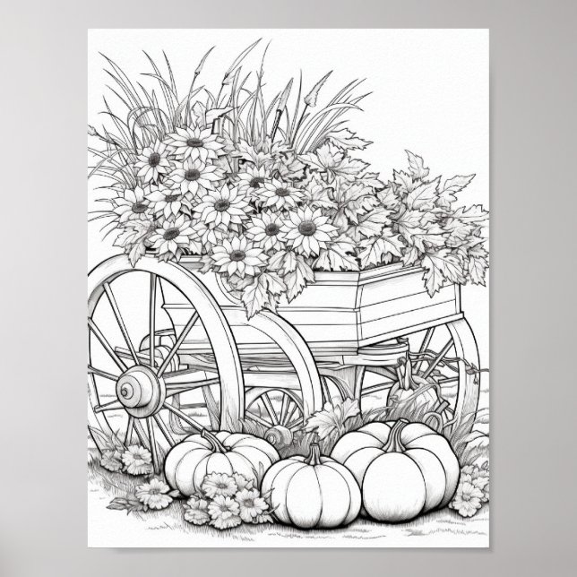 Fall/Autumn Adult Coloring Poster (Front)