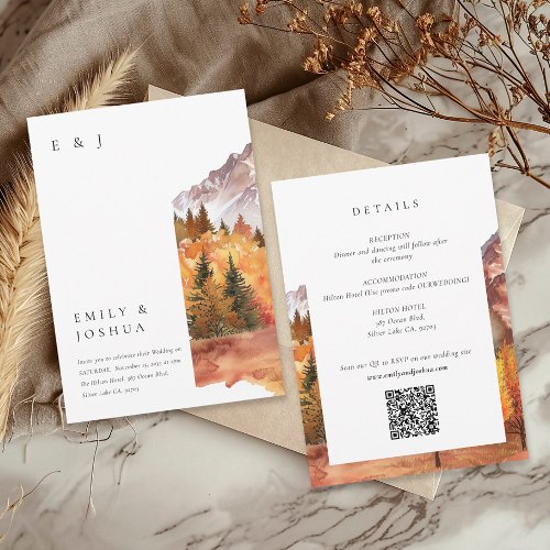 Fall Autumn All in One RSVP QR Code Wedding Invitation