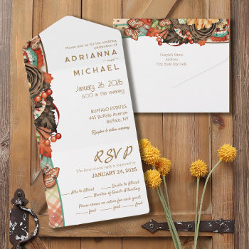 Fall Autumn All In One Wedding Invitation by My_Wedding_Bliss at Zazzle