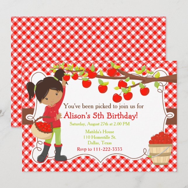 Fall Autumn Apple Picking African American Invitation (Front/Back)