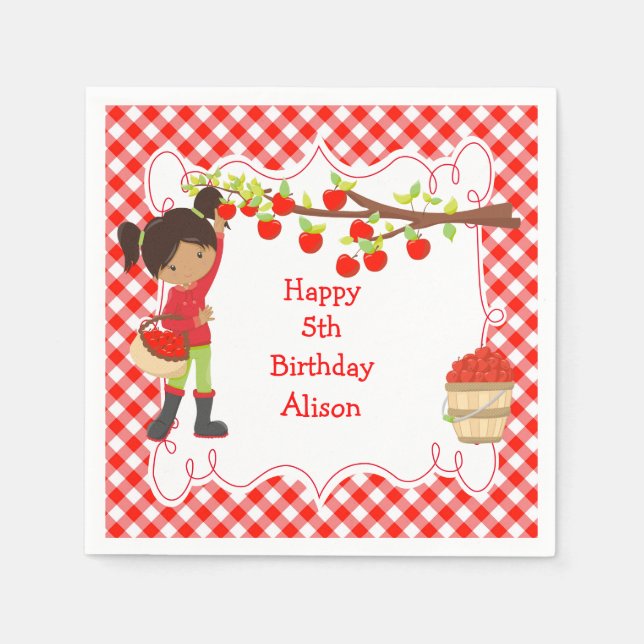 Fall Autumn Apple Picking African American Napkins (Front)