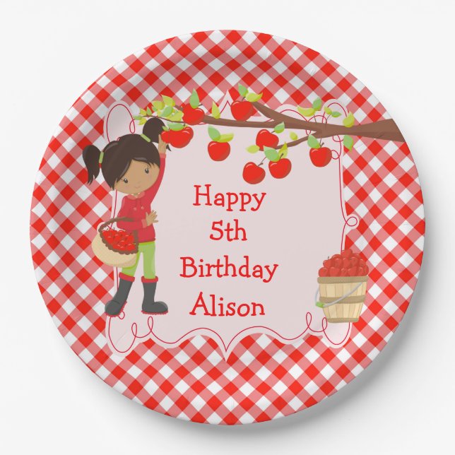 Fall Autumn Apple Picking African American Paper Plates (Front)