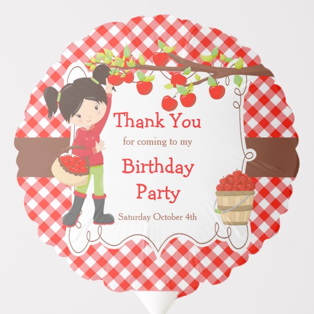 Fall Autumn Apple Picking Black Hair Birthday Balloon (Front)