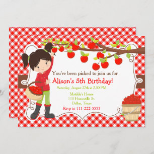 Fall Autumn Apple Picking Black Hair Birthday Invitation