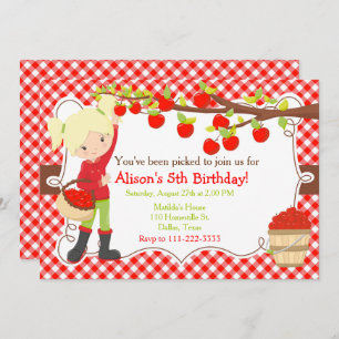 Fall Autumn Apple Picking Blonde Birthday Invitation