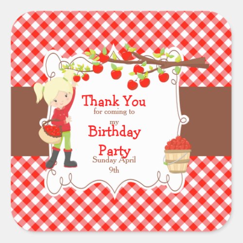 Fall Autumn Apple Picking Blonde Birthday Party Square Sticker
