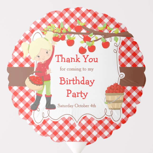 Fall Autumn Apple Picking Blonde Hair Birthday Balloon (Front)