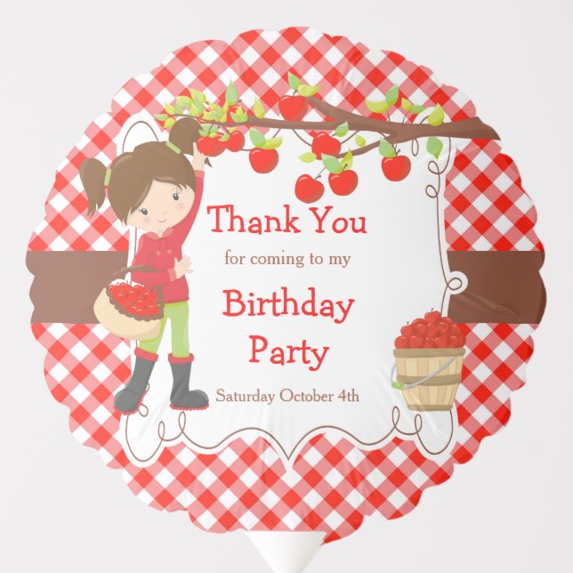 Fall Autumn Apple Picking Brunette Birthday Party Balloon (Front)