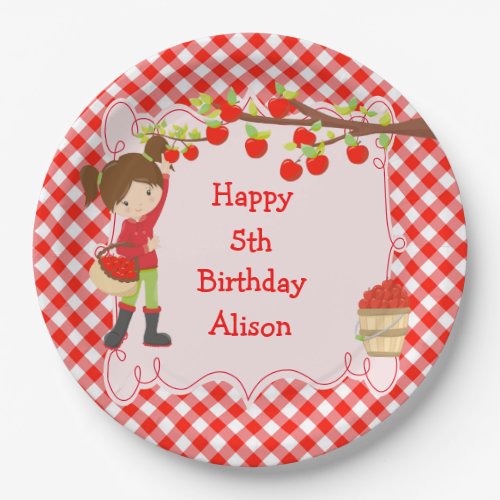 Fall Autumn Apple Picking Brunette Birthday Party Paper Plates