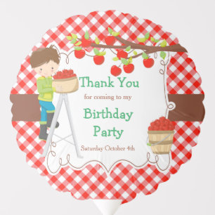 Fall Autumn Apple Picking Brunette Boy Birthday Balloon