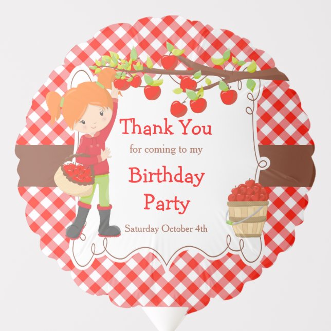 Fall Autumn Apple Picking Red Hair Birthday Balloon (Front)