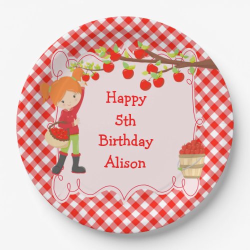 Fall Autumn Apple Picking Red Hair Birthday Party Paper Plates