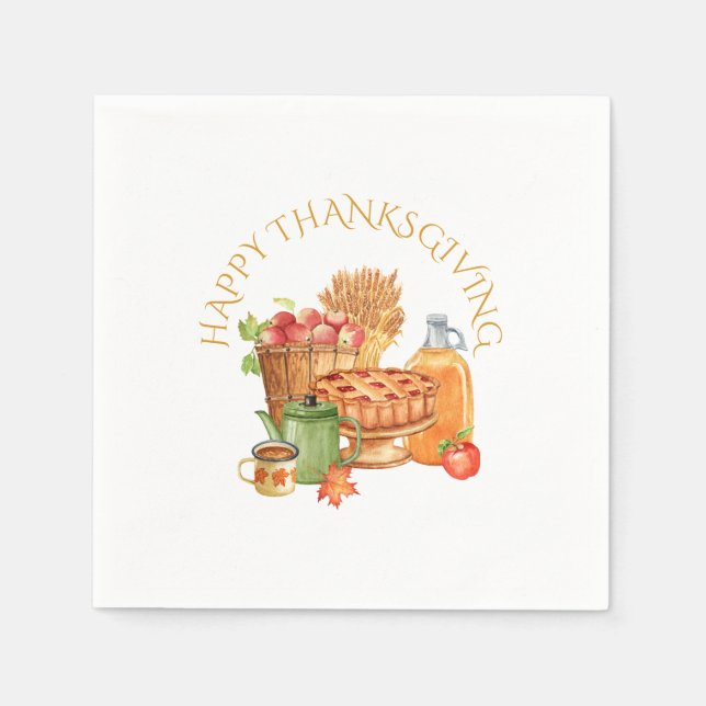 Fall Autumn Apples, Cider, Apple Pie, Coffee Napkins (Front)