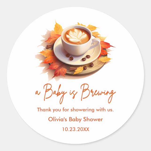 Fall Autumn Baby is Brewing Baby Shower Thank You  Classic Round Sticker (Front)