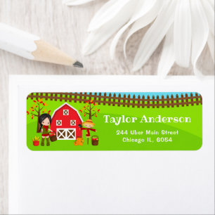 Fall Autumn Barnyard Birthday Black Hair Girl Label