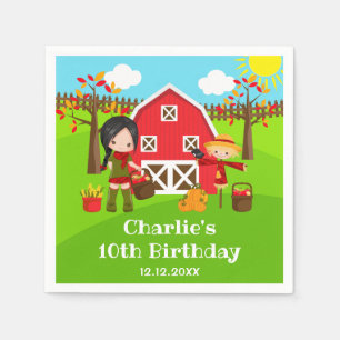 Fall Autumn Barnyard Birthday Black Hair Girl Napkins