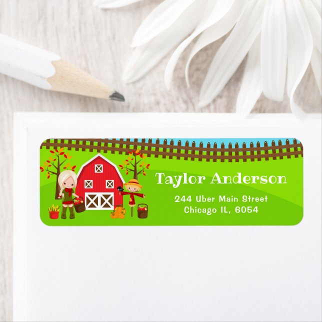 Fall Autumn Barnyard Birthday Blonde Hair Girl Label (Insitu)