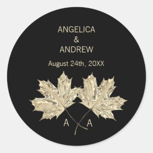 Fall Autumn Black Gold FALL IN LOVE Wedding Classic Round Sticker