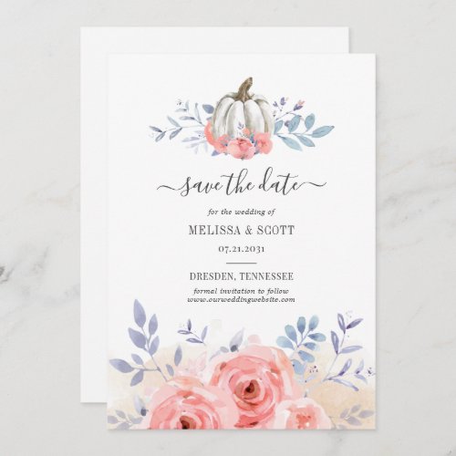 Fall Autumn Blush Pink Roses Pumpkin Floral Save The Date