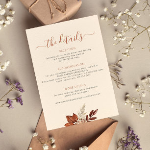 Fall autumn boho leaves wedding details ivory enclosure card