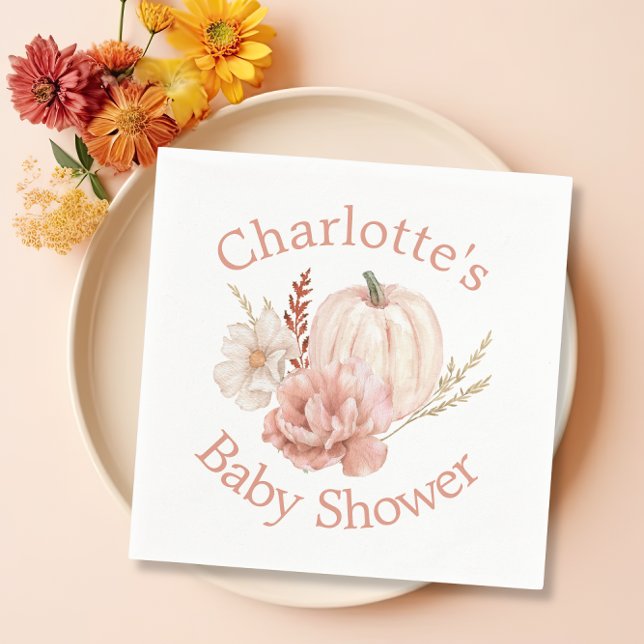 Fall Autumn Boho Pumpkin Floral Baby Shower Napkins (personalized baby shower napkins
)