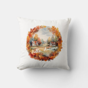 Fall Autumn Boho Watercolor Pumpkin Cottage Throw Pillow