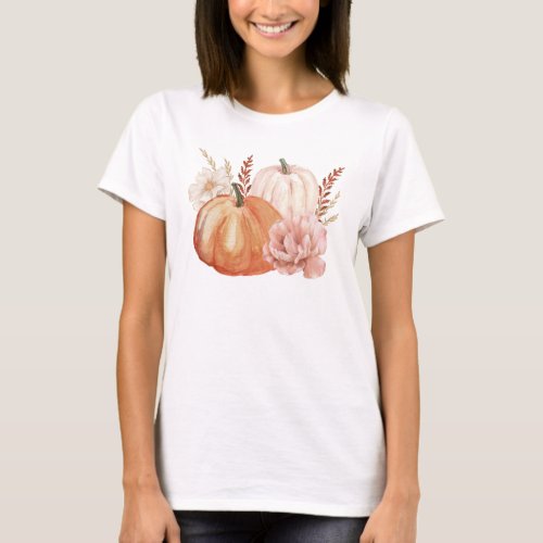 Fall Autumn Boho Watercolor Pumpkin T_Shirt