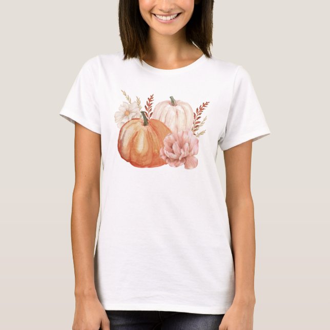 Fall Autumn Boho Watercolor Pumpkin T-Shirt (Front)