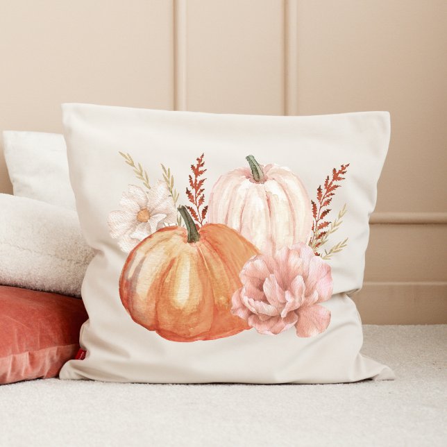 Fall Autumn Boho Watercolor Pumpkin Throw Pillow (Fall Autumn Boho Watercolor Pumpkin Throw Pillow)