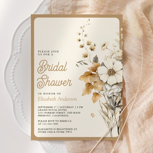 Fall Autumn Boho Wildflower Photo Bridal Shower Invitation