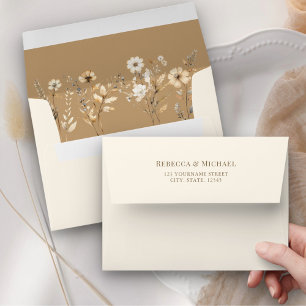 Fall Autumn Boho Wildflower Tan Cream Wedding Envelope