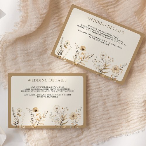 Fall Autumn Boho Wildflower Wedding Details Enclosure Card