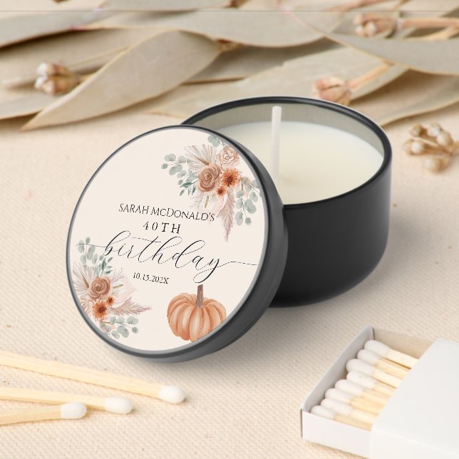 Fall Autumn Boho Woman Birthday | Bohemian Mini Candle Favors (Insitu)