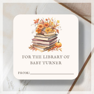 Fall Autumn Books Baby Shower Bookplate Sticker