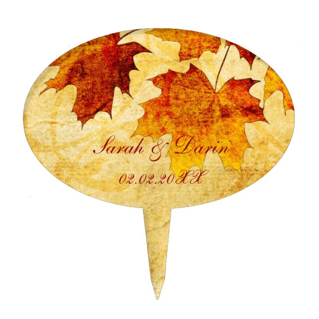 fall autumn brown leaves  personalized cake picks (Front)