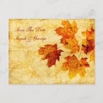 fall autumn brown leaves save the date announcement postcard