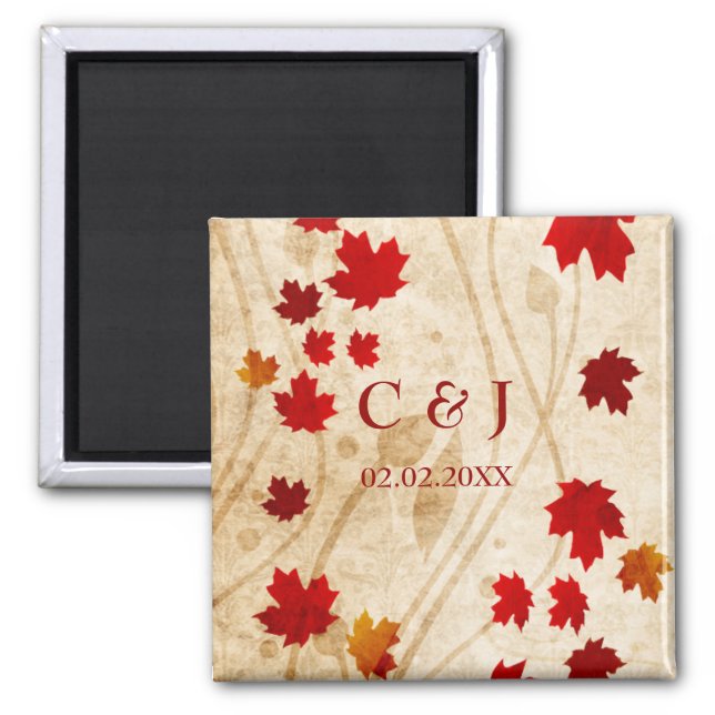 fall autumn brown leaves save the date magnets (Front)
