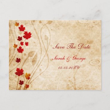 fall autumn brown leaves save the dates announcement postcard