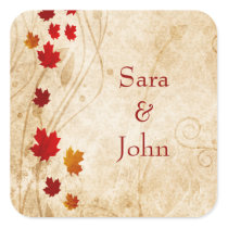 fall autumn brown leaves wedding favor stickers