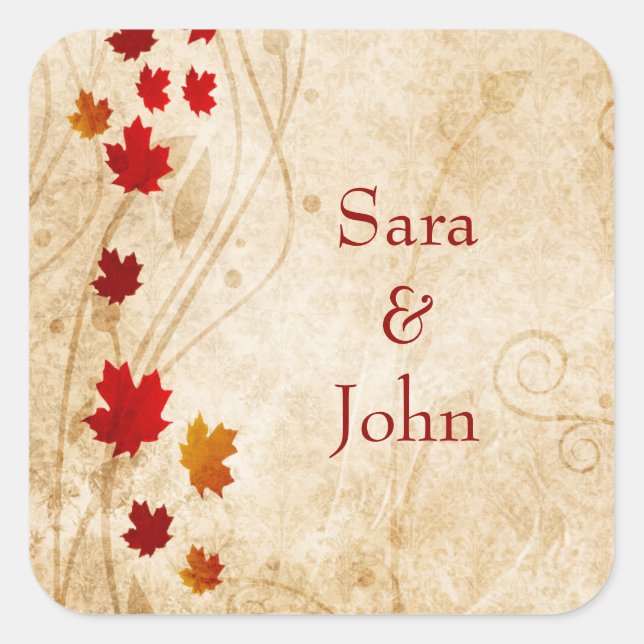 fall autumn brown leaves wedding favor stickers (Front)