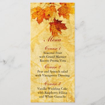 fall autumn brown leaves  wedding menu
