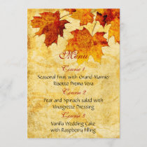 fall autumn brown leaves  wedding menu